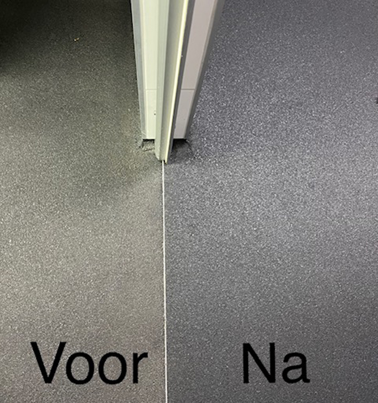 Voor en na reinigen grindvloer